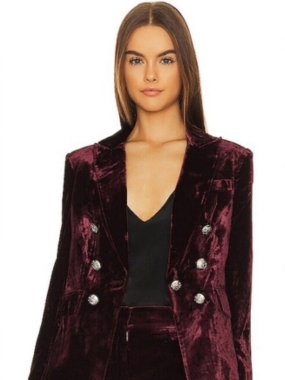 Veronica Beard Double-Breasted Velvet Blazer - Burgundy